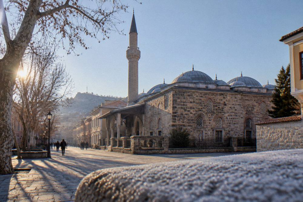 The Dzhumaya Mosque and the minaret on Plovdiv's Main Street