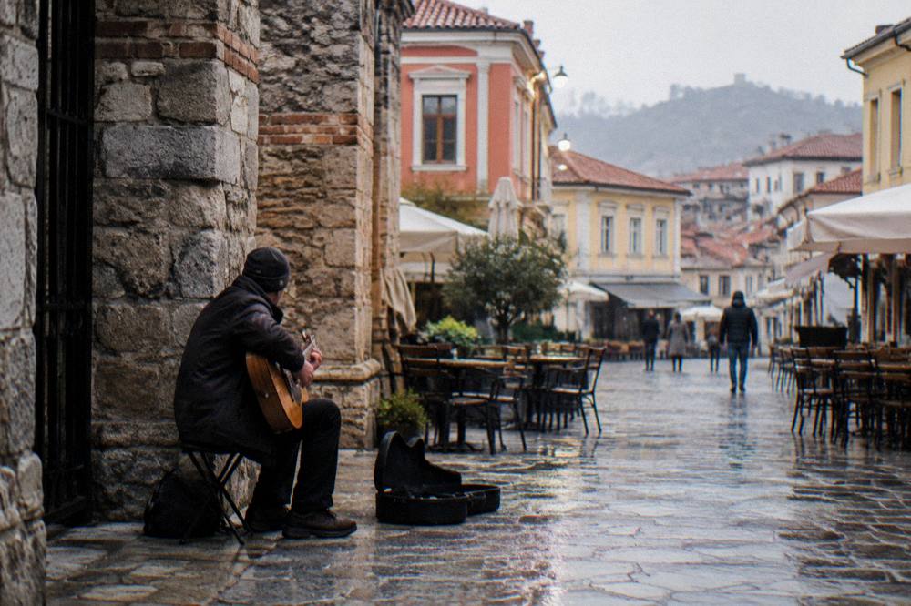 A street musician in Kapana near the gate in Plovdiv