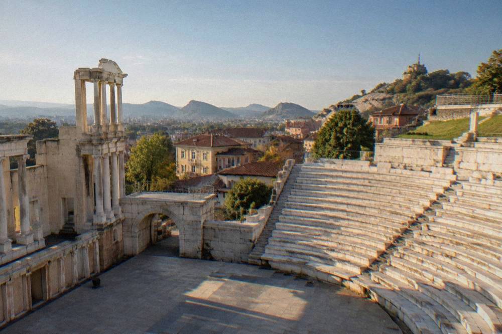Marble seats of the Ancient Theatre of Philippopolis seen from the stage