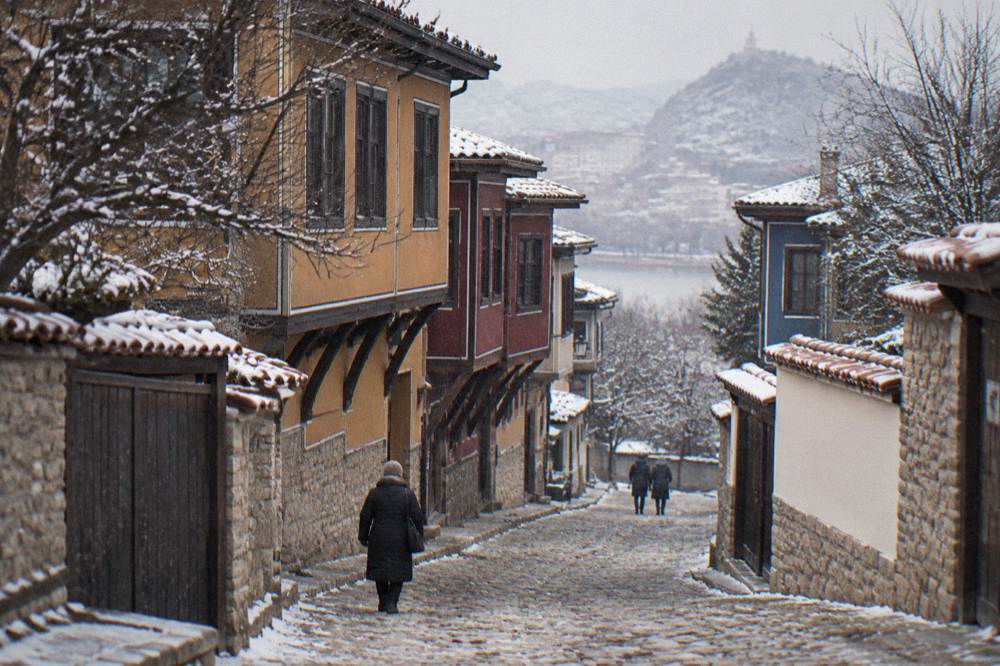 Quiet Old Town lane in cool winter light