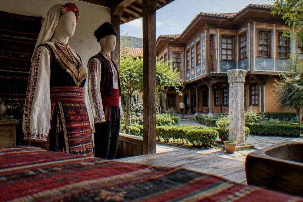 Mannequins in traditional Bulgarian folk costumes inside the Ethnographic Museum