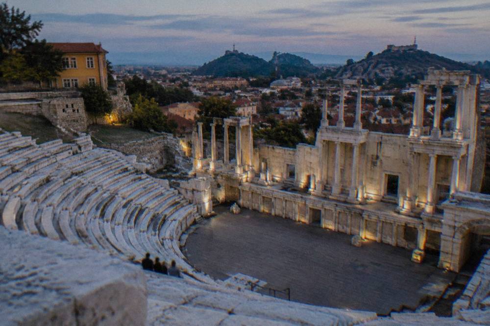 The Ancient Theatre of Philippopolis with its marble seating rows facing the stage
