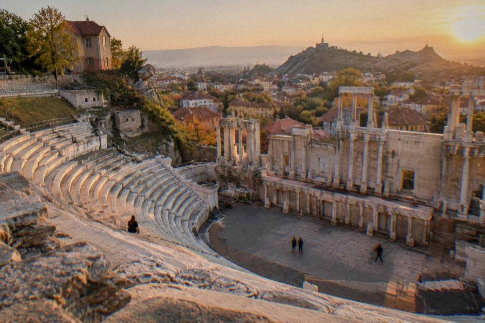 The marble seating rows of the Ancient Theatre of Philippopolis in Plovdiv