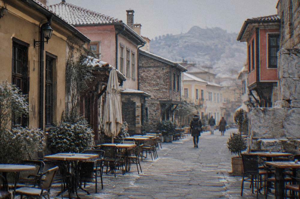 Colourful murals covering a wall in the Kapana district of Plovdiv