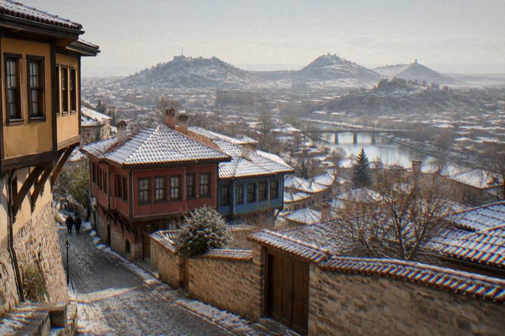 Wide view over Plovdiv's rooftops and hills from a high vantage point